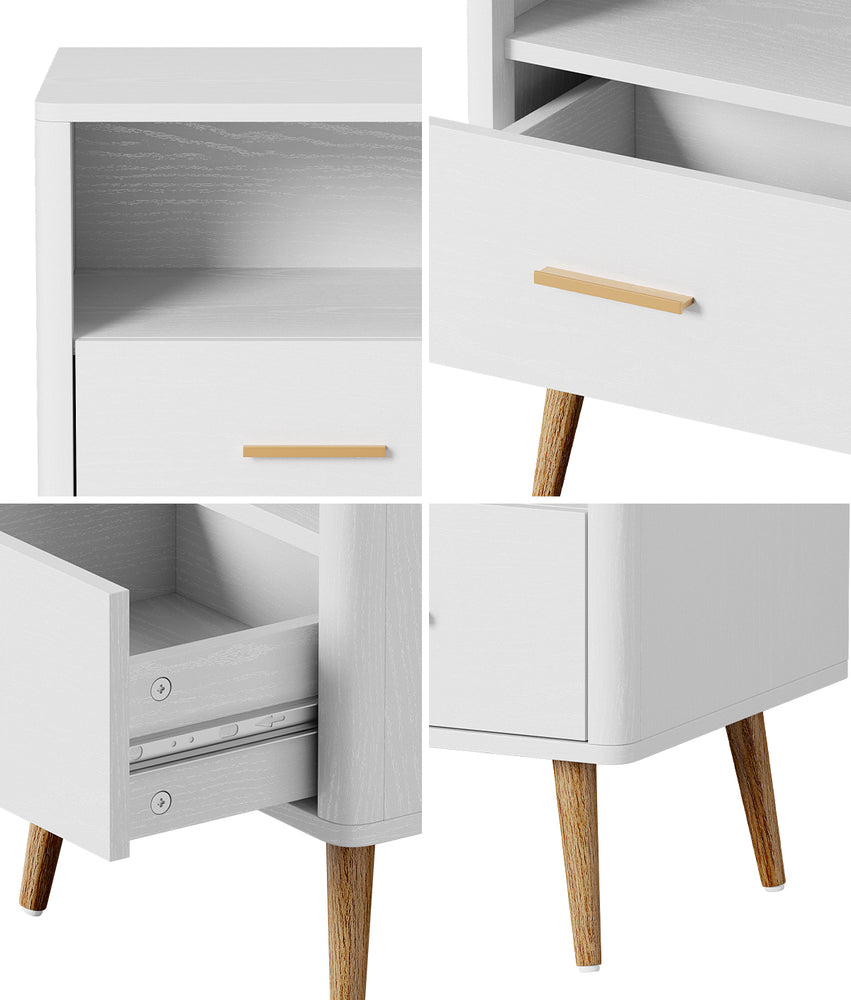 Oikiture 2x Bedside Table 1 Drawer Open Shelf Nightstand White-Bedside Table-PEROZ Accessories