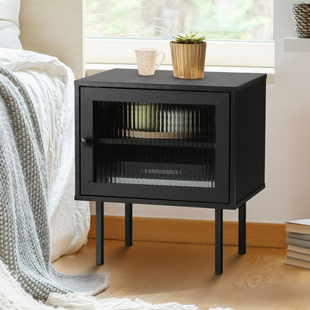 Oikiture Bedside Tables Storage Cabinet Wood Black-BedSide Tabless-PEROZ Accessories