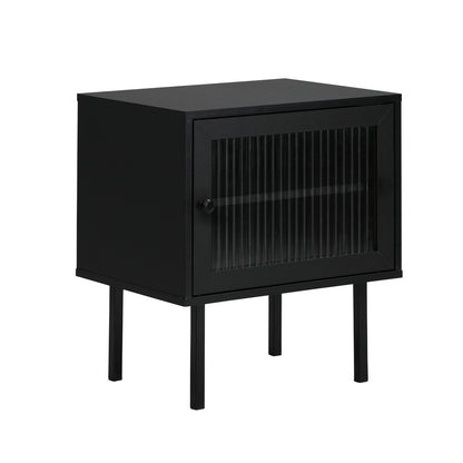 Oikiture Bedside Tables Storage Cabinet Wood Black-BedSide Tabless-PEROZ Accessories