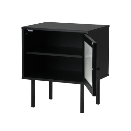 Oikiture Bedside Tables Storage Cabinet Wood Black-BedSide Tabless-PEROZ Accessories