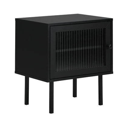 Oikiture 2X Bedside Tables Storage Cabinet Glass Door Black-BedSide Tabless-PEROZ Accessories