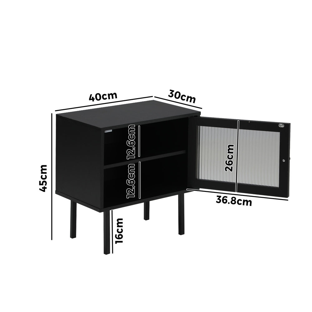 Oikiture 2X Bedside Tables Storage Cabinet Glass Door Black-BedSide Tabless-PEROZ Accessories