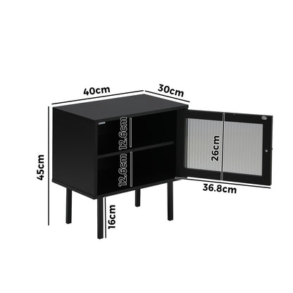Oikiture 2X Bedside Tables Storage Cabinet Glass Door Black-BedSide Tabless-PEROZ Accessories
