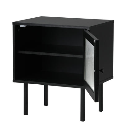 Oikiture 2X Bedside Tables Storage Cabinet Glass Door Black-BedSide Tabless-PEROZ Accessories