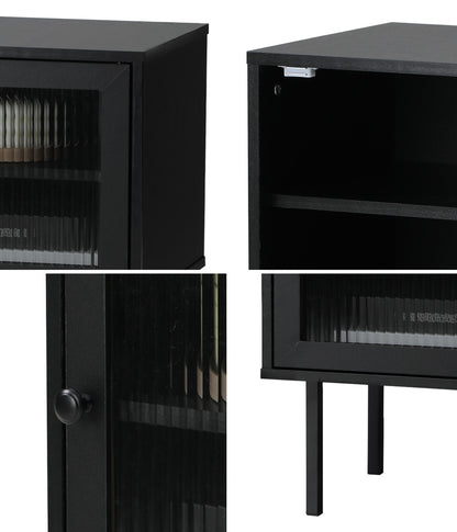 Oikiture 2X Bedside Tables Storage Cabinet Glass Door Black-BedSide Tabless-PEROZ Accessories
