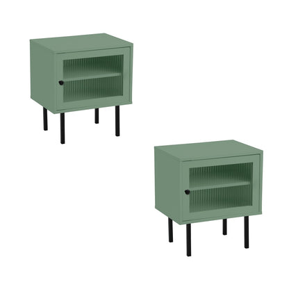 Oikiture 2X Bedside Tables Storage Cabinet Glass Door Green-BedSide Tabless-PEROZ Accessories