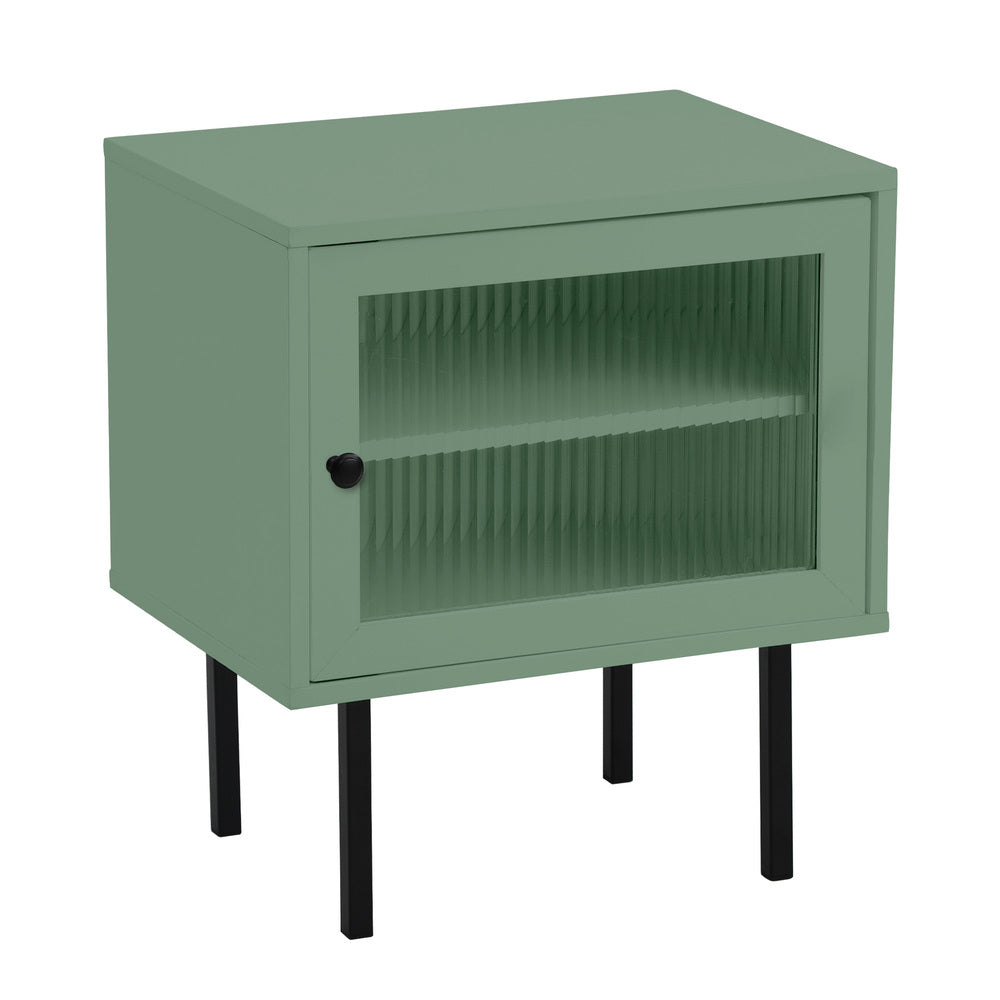 Oikiture 2X Bedside Tables Storage Cabinet Glass Door Green-BedSide Tabless-PEROZ Accessories
