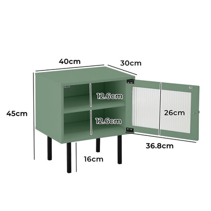 Oikiture 2X Bedside Tables Storage Cabinet Glass Door Green-BedSide Tabless-PEROZ Accessories