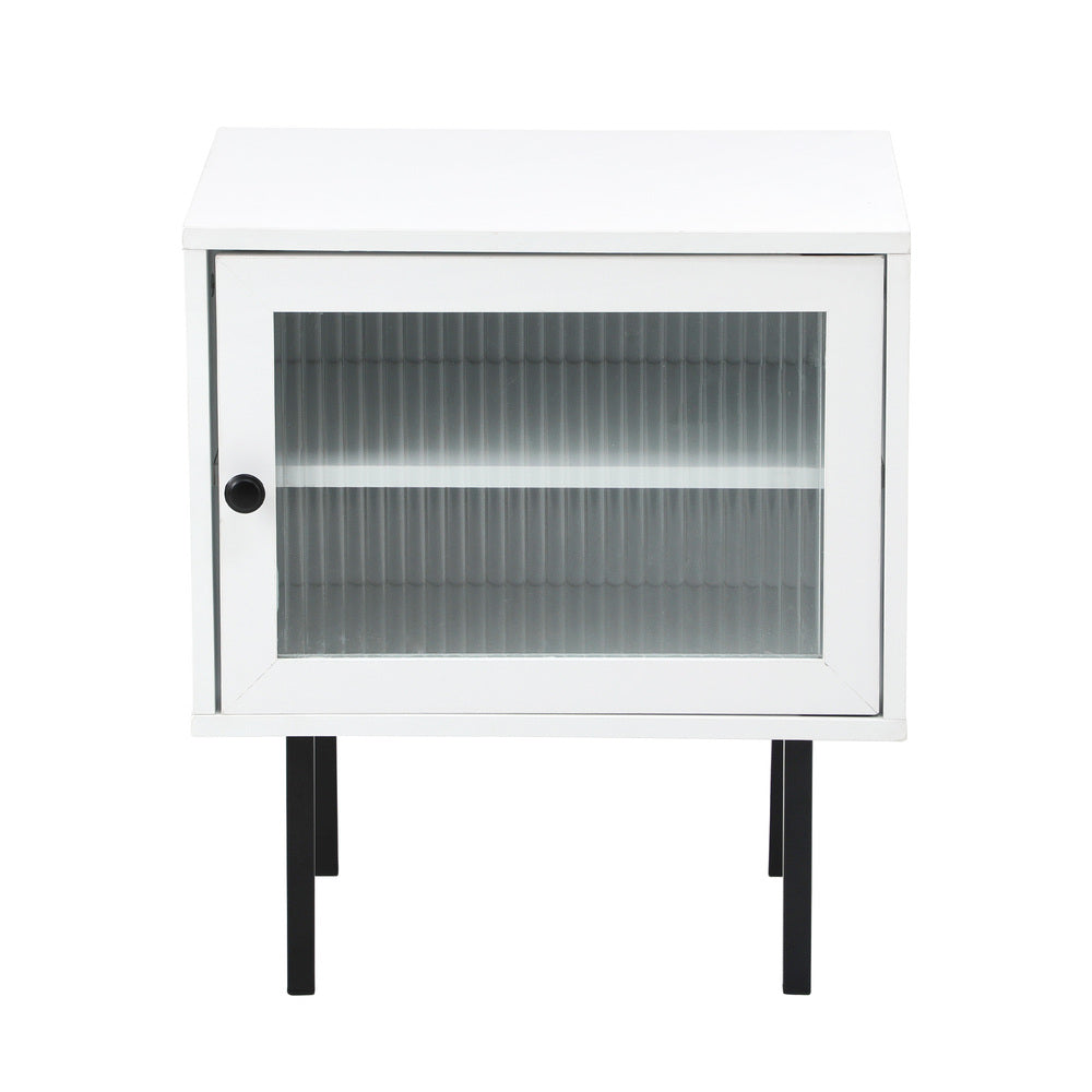 Oikiture 2X Bedside Tables Storage Cabinet Glass Door White-BedSide Tabless-PEROZ Accessories