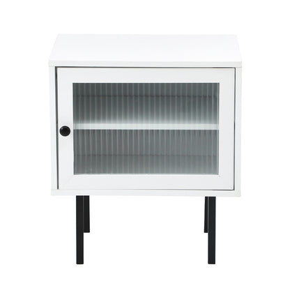 Oikiture 2X Bedside Tables Storage Cabinet Glass Door White-BedSide Tabless-PEROZ Accessories
