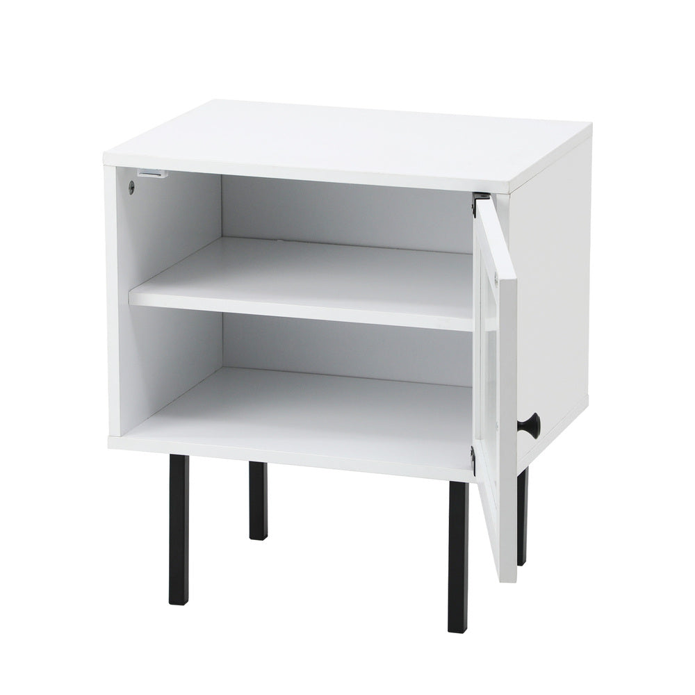 Oikiture 2X Bedside Tables Storage Cabinet Glass Door White-BedSide Tabless-PEROZ Accessories