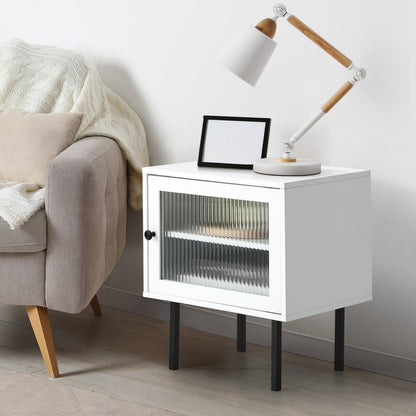 Oikiture 2X Bedside Tables Storage Cabinet Glass Door White-BedSide Tabless-PEROZ Accessories