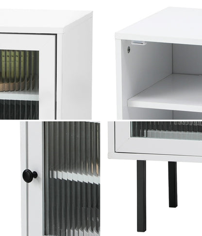 Oikiture 2X Bedside Tables Storage Cabinet Glass Door White-BedSide Tabless-PEROZ Accessories