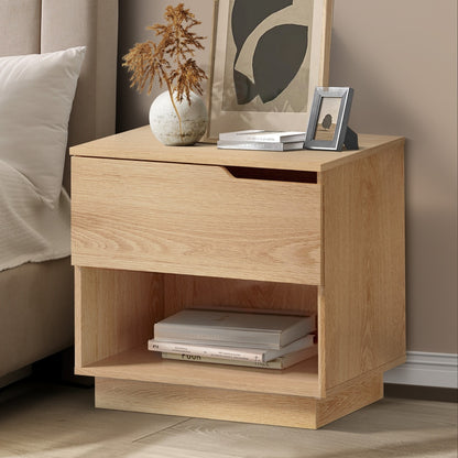 Oikiture Bedside Table 1 Drawer Storage Nightstand Cabinet Natural-Bedside Table-PEROZ Accessories
