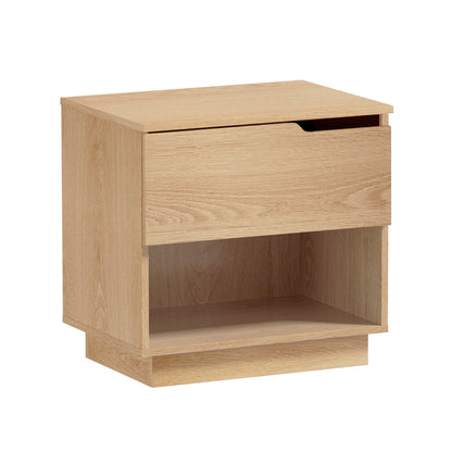 Oikiture Bedside Table 1 Drawer Storage Nightstand Cabinet Natural-Bedside Table-PEROZ Accessories