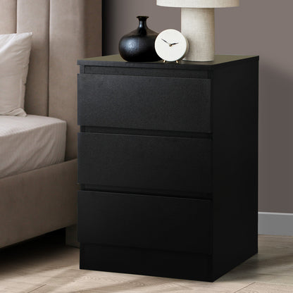 Oikiture Bedside Table 3 Drawers Storage Cabinet Black-Bedside Table-PEROZ Accessories