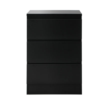 Oikiture Bedside Table 3 Drawers Storage Cabinet Black-Bedside Table-PEROZ Accessories