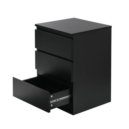 Oikiture Bedside Table 3 Drawers Storage Cabinet Black-Bedside Table-PEROZ Accessories