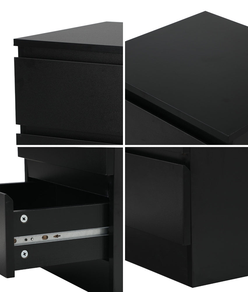 Oikiture Bedside Table 3 Drawers Storage Cabinet Black-Bedside Table-PEROZ Accessories