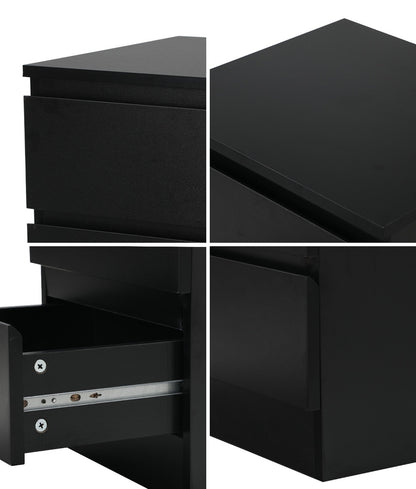 Oikiture Bedside Table 3 Drawers Storage Cabinet Black-Bedside Table-PEROZ Accessories