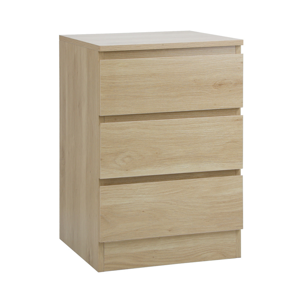 Oikiture Bedside Table 3 Drawers Storage Cabinet Natural-Bedside Table-PEROZ Accessories