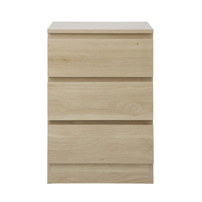 Oikiture Bedside Table 3 Drawers Storage Cabinet Natural-Bedside Table-PEROZ Accessories