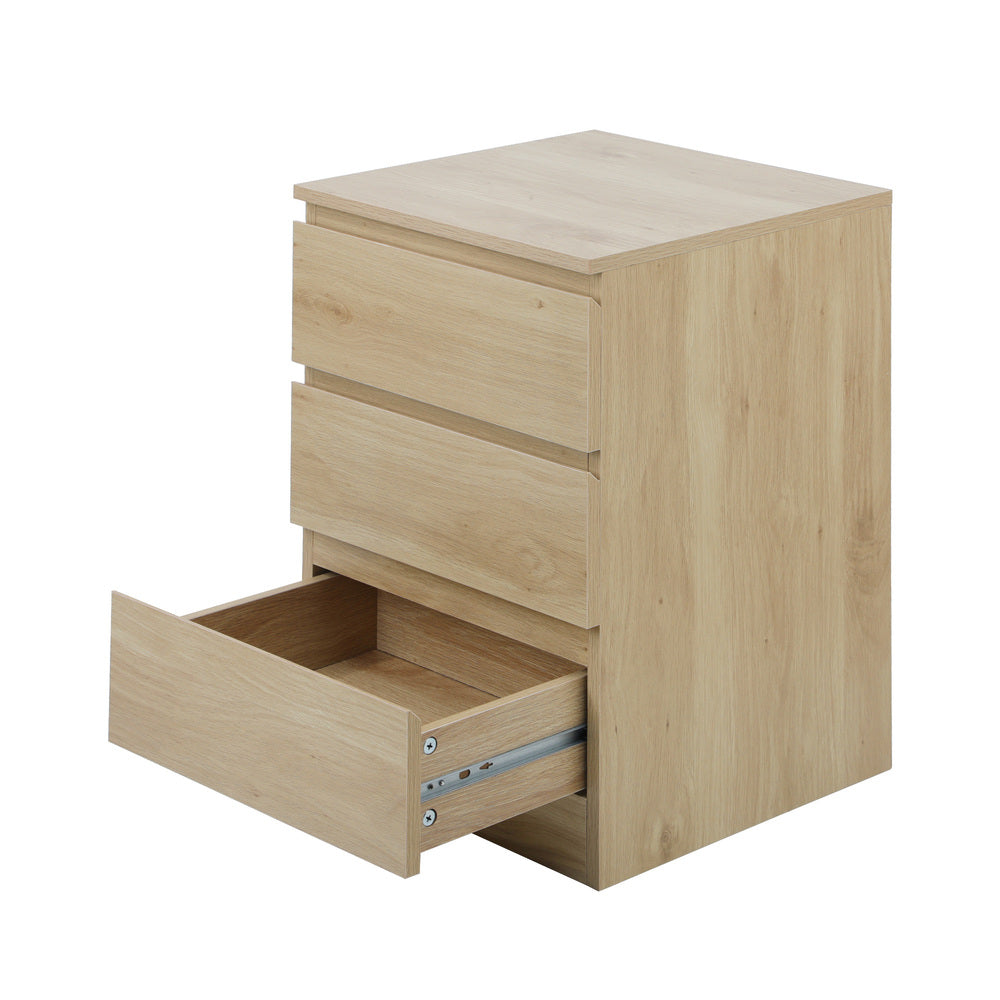 Oikiture Bedside Table 3 Drawers Storage Cabinet Natural-Bedside Table-PEROZ Accessories