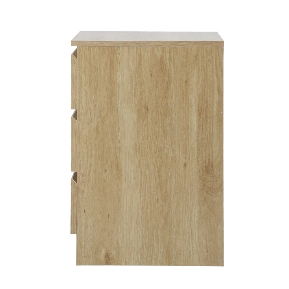 Oikiture Bedside Table 3 Drawers Storage Cabinet Natural-Bedside Table-PEROZ Accessories