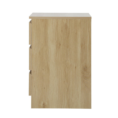 Oikiture Bedside Table 3 Drawers Storage Cabinet Natural-Bedside Table-PEROZ Accessories
