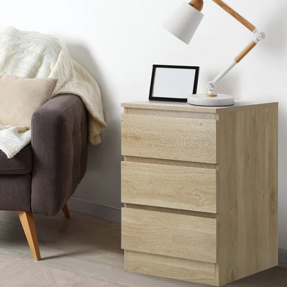 Oikiture Bedside Table 3 Drawers Storage Cabinet Natural-Bedside Table-PEROZ Accessories