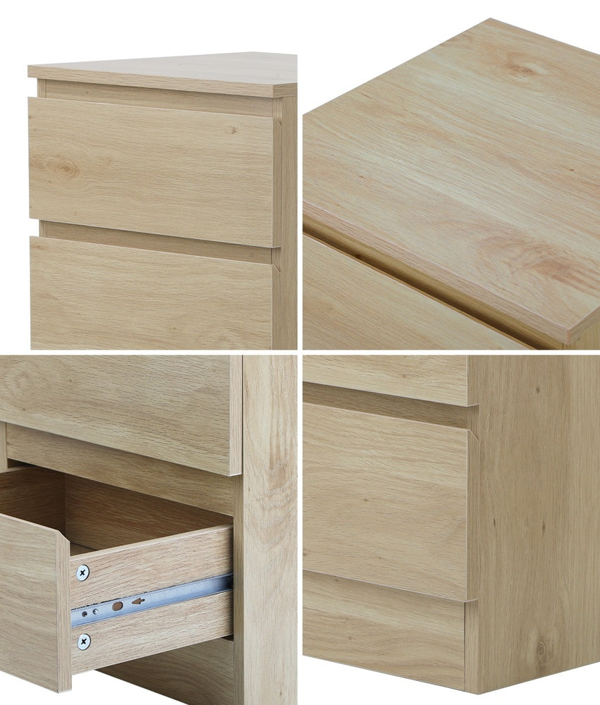 Oikiture Bedside Table 3 Drawers Storage Cabinet Natural-Bedside Table-PEROZ Accessories