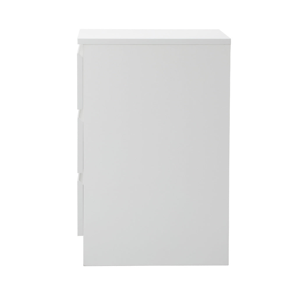 Oikiture Bedside Table 3 Drawers Storage Cabinet White-Bedside Table-PEROZ Accessories