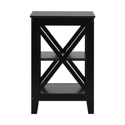 Oikiture Side Table 3-tier Shelf X-Structured Sides Black-Side Tables-PEROZ Accessories