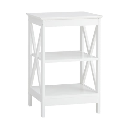 Oikiture Side Table 3-tier Shelf X-Structured Sides White-Side Tables-PEROZ Accessories