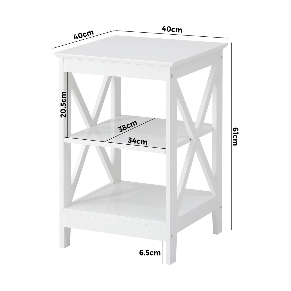 Oikiture Side Table 3-tier Shelf X-Structured Sides White-Side Tables-PEROZ Accessories