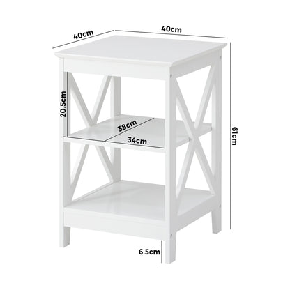 Oikiture Side Table 3-tier Shelf X-Structured Sides White-Side Tables-PEROZ Accessories