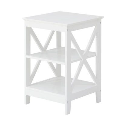 Oikiture Side Table 3-tier Shelf X-Structured Sides White-Side Tables-PEROZ Accessories
