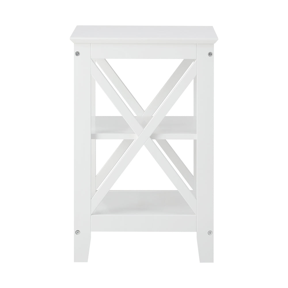 Oikiture Side Table 3-tier Shelf X-Structured Sides White-Side Tables-PEROZ Accessories