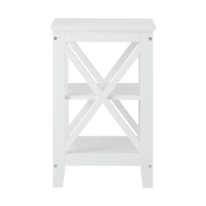 Oikiture Side Table 3-tier Shelf X-Structured Sides White-Side Tables-PEROZ Accessories