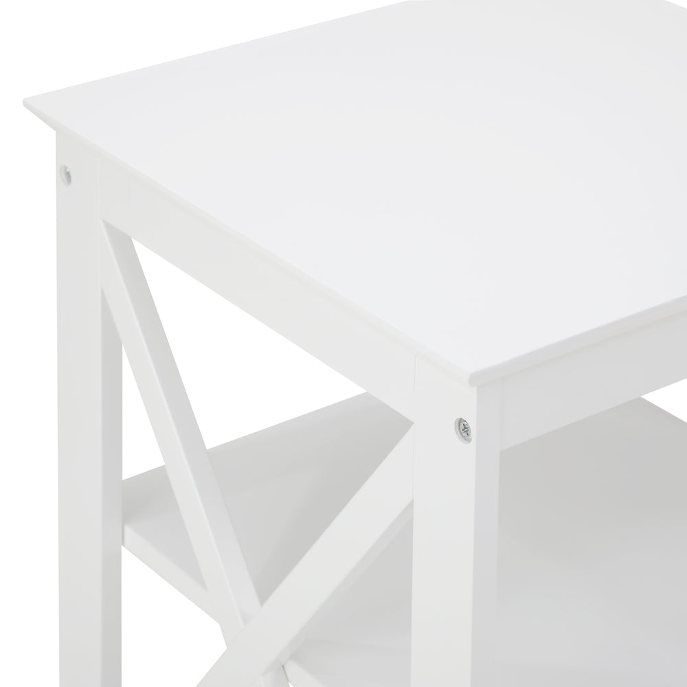 Oikiture Side Table 3-tier Shelf X-Structured Sides White-Side Tables-PEROZ Accessories