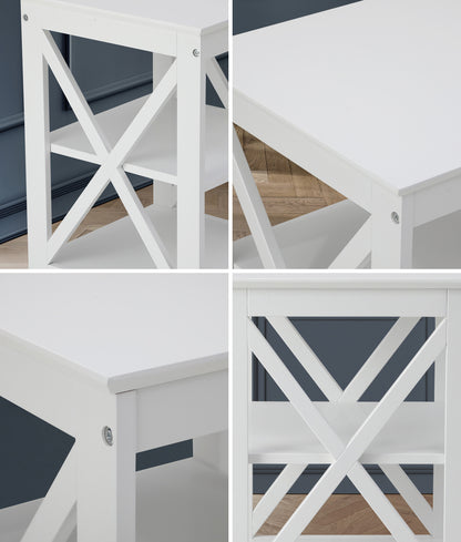 Oikiture Side Table 3-tier Shelf X-Structured Sides White-Side Tables-PEROZ Accessories