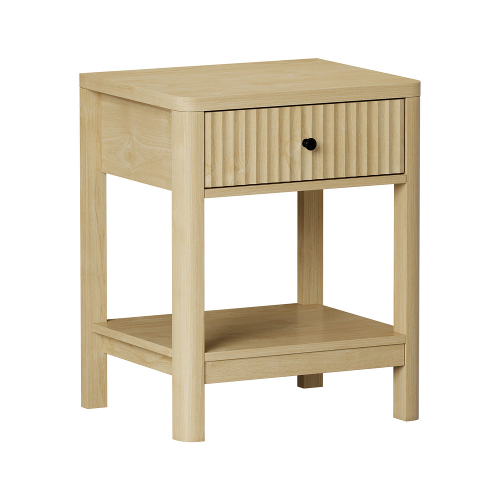 Oikiture Bedside Table 1 Drawer Open Shelf Side End Table Natural-Bedside Table-PEROZ Accessories
