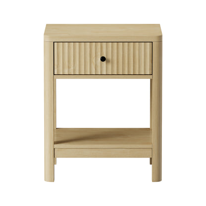 Oikiture Bedside Table 1 Drawer Open Shelf Side End Table Natural-Bedside Table-PEROZ Accessories