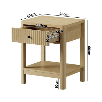 Oikiture Bedside Table 1 Drawer Open Shelf Side End Table Natural-Bedside Table-PEROZ Accessories