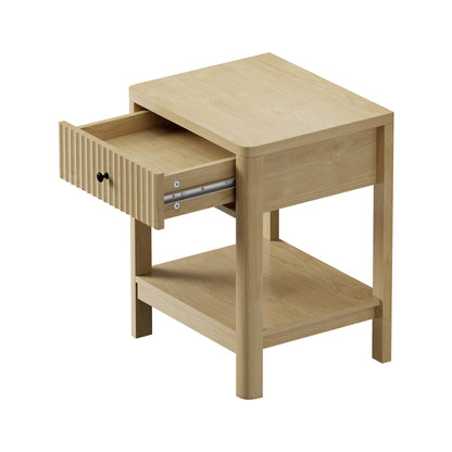 Oikiture Bedside Table 1 Drawer Open Shelf Side End Table Natural-Bedside Table-PEROZ Accessories