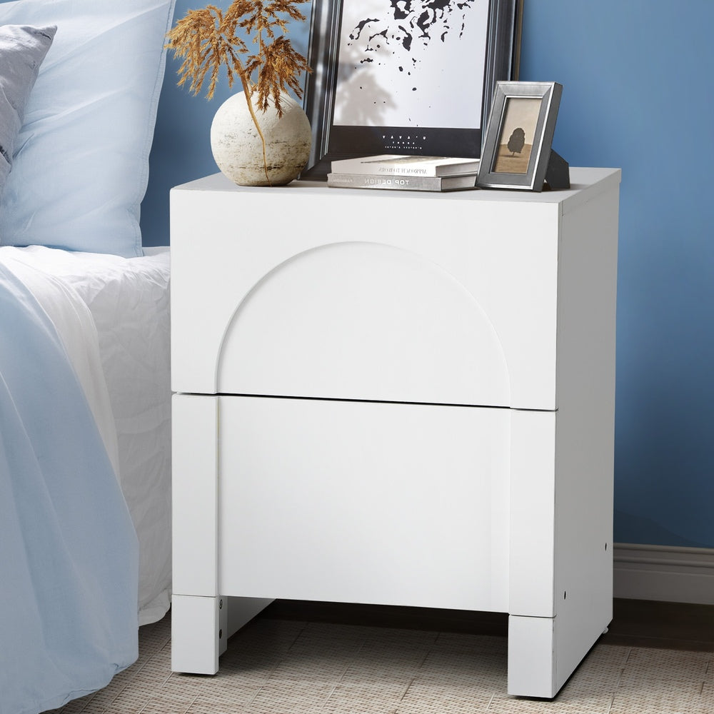 Oikiture Bedside Table 2 Drawers Side Table White-BedSide Tabless-PEROZ Accessories