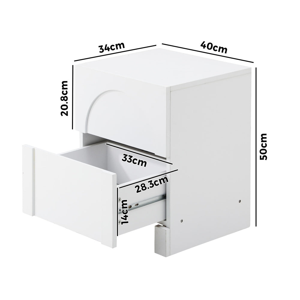 Oikiture 2X Bedside Table 2 Drawers Side Table White-BedSide Tabless-PEROZ Accessories