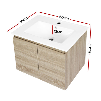 Cefito Vanity Unit 600mm with Basin Oak-Furniture &gt; Bathroom &gt; Bathroom Cabinets, Cupboards &amp; Storage-PEROZ Accessories