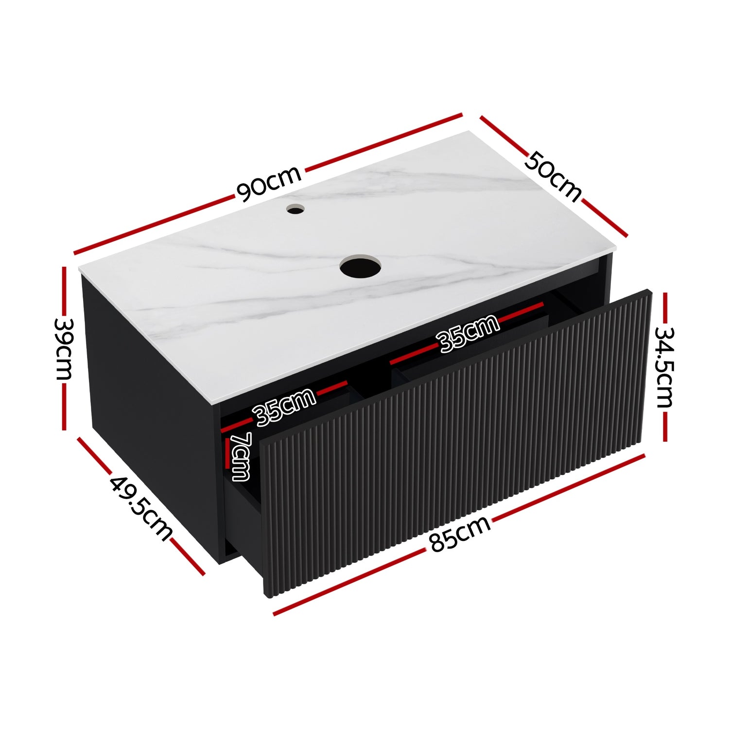 Cefito Vanity Unit 900mm Bathroom Cabinet Storage Wall Hung Grooved Timber Black-Furniture &gt; Bathroom &gt; Vanity Units-PEROZ Accessories