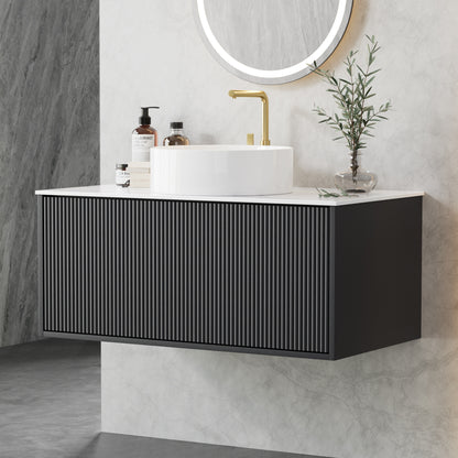 Cefito Vanity Unit 900mm Bathroom Cabinet Storage Wall Hung Grooved Timber Black-Furniture &gt; Bathroom &gt; Vanity Units-PEROZ Accessories
